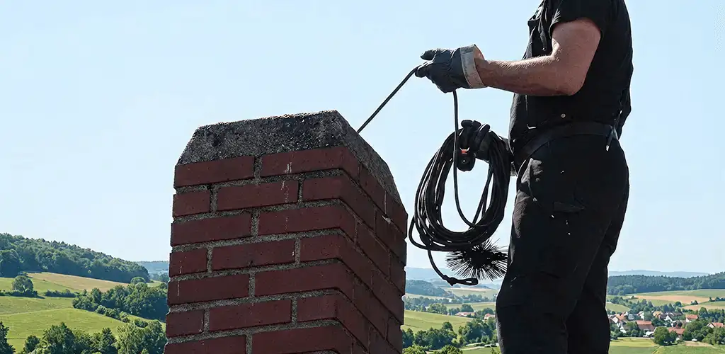 Chimney sweep inspecting and cleaning a rooftop chimney in Saint Petersburg, FL