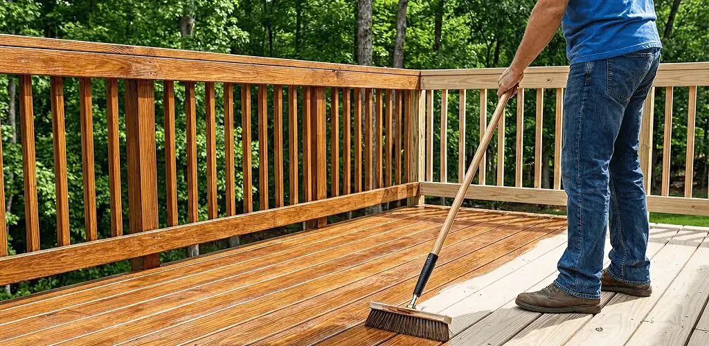 Deck staining and sealing application on a wood deck in Saint Petersburg, FL