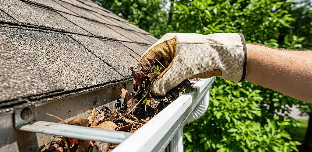 Gutter cleaning removing leaves and debris from roof gutters in Saint Petersburg, FL