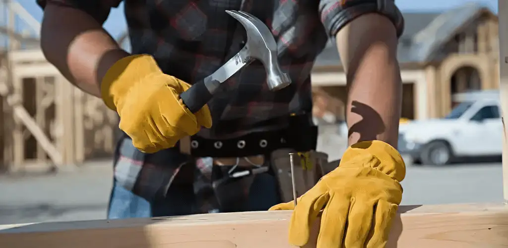 Handyman fixing wood trim with a hammer for home repairs in Saint Petersburg, FL