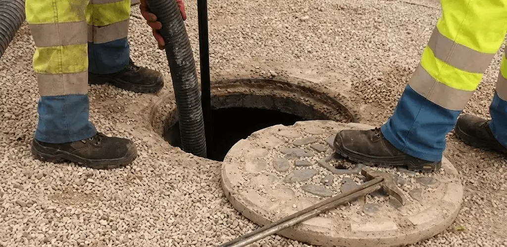 Drain cleaning crew clearing a sewer access point with professional equipment in Saint Petersburg, FL